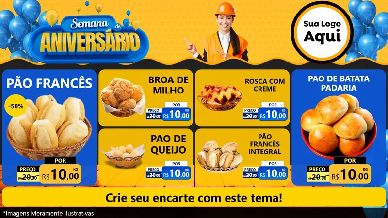 Modelo de TV para TV Horizontal com o tema Semana de Aniversário para Padaria