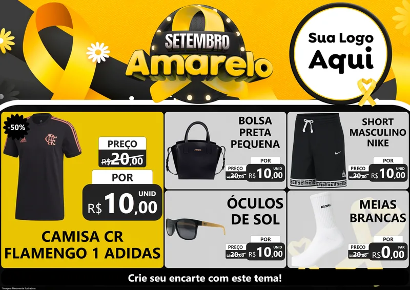 Modelo de Encarte para Encarte A4 Horizontal com o tema Setembro Amarelo para Roupas e acessórios