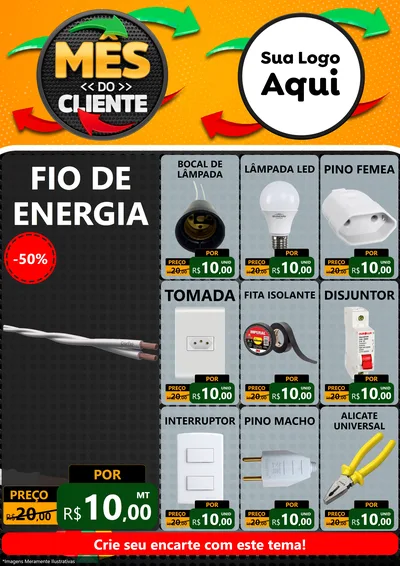 Modelo de Encarte para Encarte A4 Vertical com o tema Mês do Cliente para Materiais Elétricos