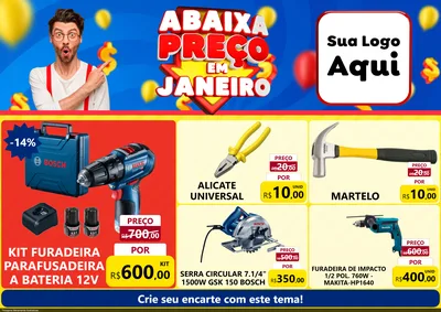 Modelo de Encarte para Encarte A4 Horizontal com o tema Abaixa Preço em Janeiro para Maquinas e Ferramentas