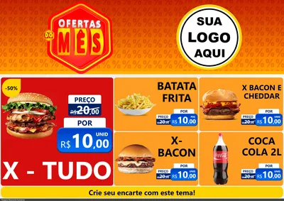 Modelo de Encarte para Encarte A4 Horizontal com o tema Ofertas do Mês para Hamburgueria