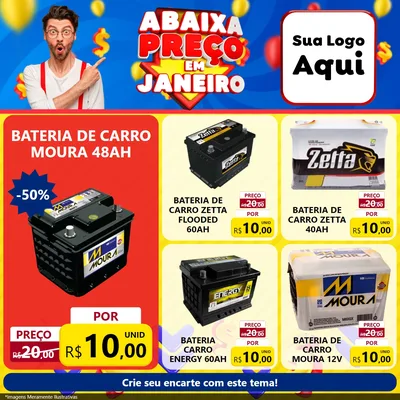 Modelo de Rede Social para Feed Facebook com o tema Abaixa Preço em Janeiro para Baterias Elétricas