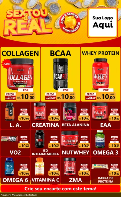 Modelo de Encarte para Encarte Grande com o tema Sextou do Real para Suplementos alimentares