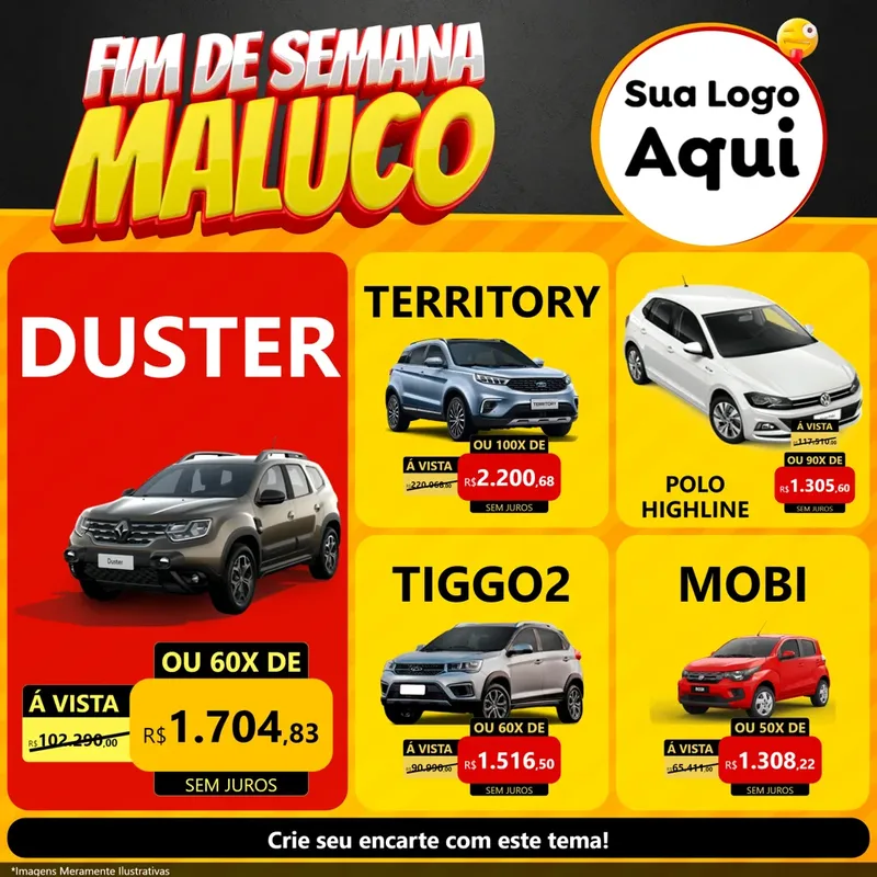 Modelo de Rede Social para Feed Facebook com o tema Final de Semana Maluco para Concessionaria de Carros