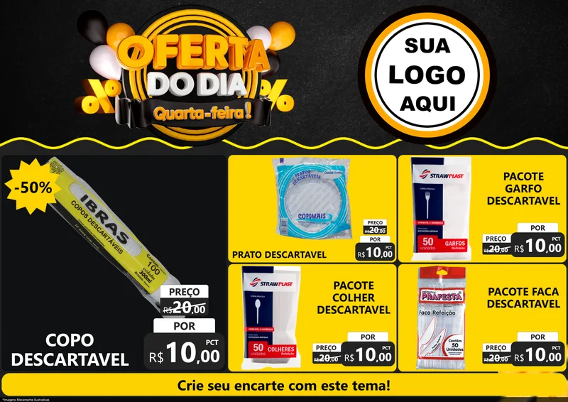 Modelo de Encarte para Encarte A4 Horizontal com o tema Oferta do Dia - Quarta Feira! para Embalagens
