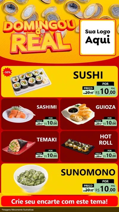 Modelo de TV para TV Vertical com o tema Domingou do Real para Comida japonesa