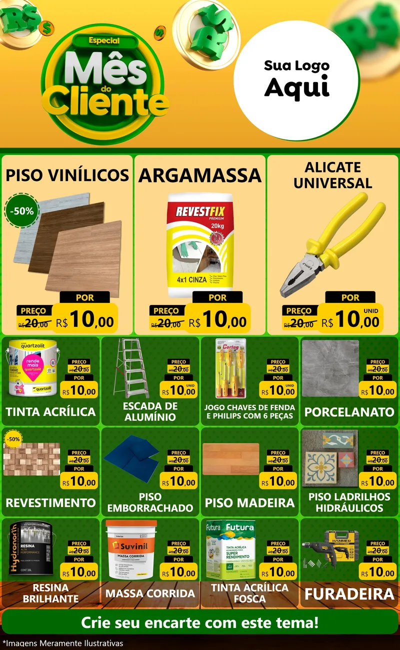 Modelo de Encarte para Encarte Grande com o tema Especial Mês do Cliente para Material para Construção