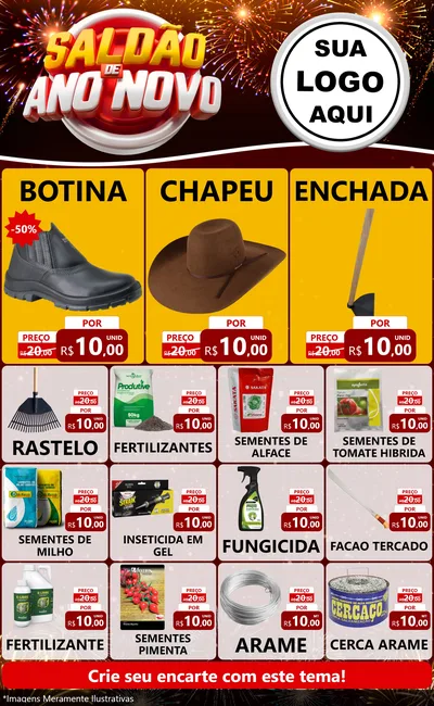 Modelo de Encarte para Encarte Grande com o tema Saldão de Ano Novo para Agropecuária