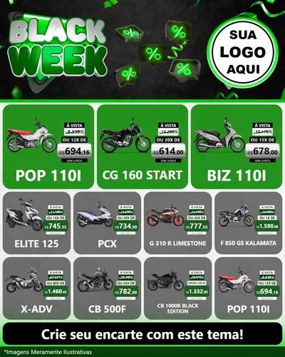 Modelo de Rede Social para Feed Instagram com o tema Black Week para Concessionaria de Motos