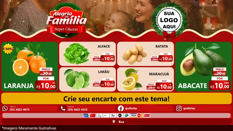 Modelo de TV para TV Horizontal com o tema Alegria Em Família - Super Ofertas para Hortifrúti
