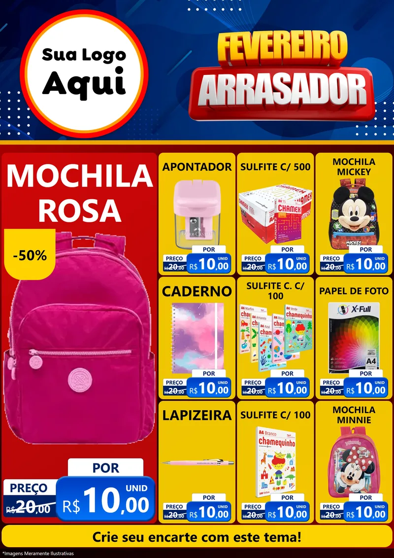 Modelo de Encarte para Encarte A4 Vertical com o tema Fevereiro Arrasador para Papelaria