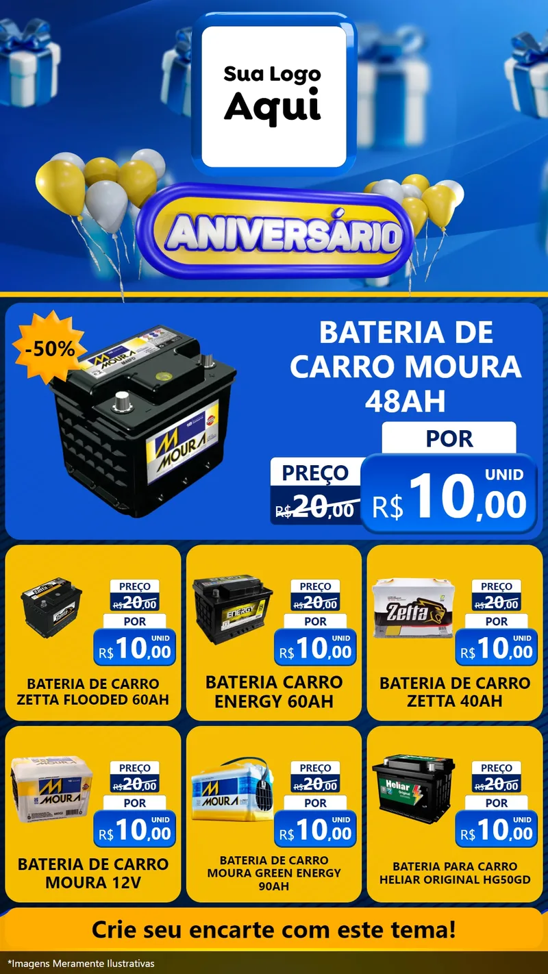 Modelo de Rede Social para Stories com o tema Aniversário para Baterias Elétricas