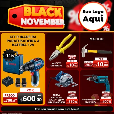 Modelo de Rede Social para Feed Facebook com o tema Black November para Maquinas e Ferramentas
