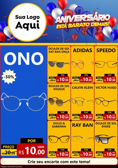 Modelo de Encarte para Encarte A4 Vertical com o tema Aniversário para Óticas