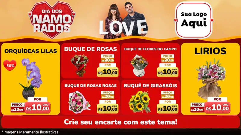 Modelo de TV para TV Horizontal com o tema Dia dos Namorados para Floricultura e jardim
