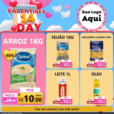 Modelo de Rede Social para Feed Facebook com o tema Valentine's Day para Supermercado