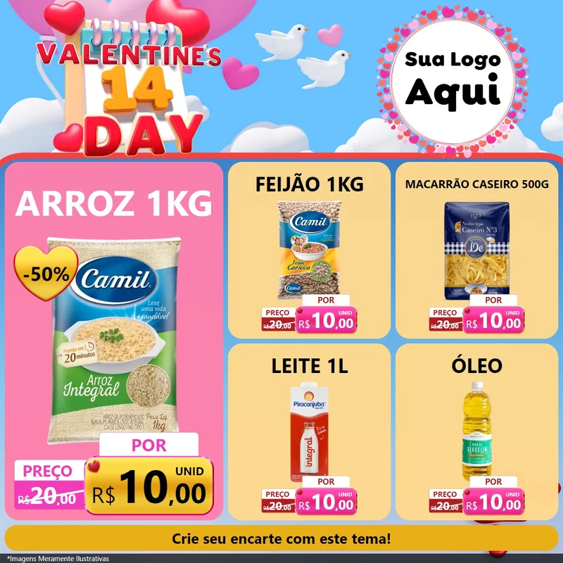 Modelo de Rede Social para Feed Facebook com o tema Valentine's Day para Supermercado