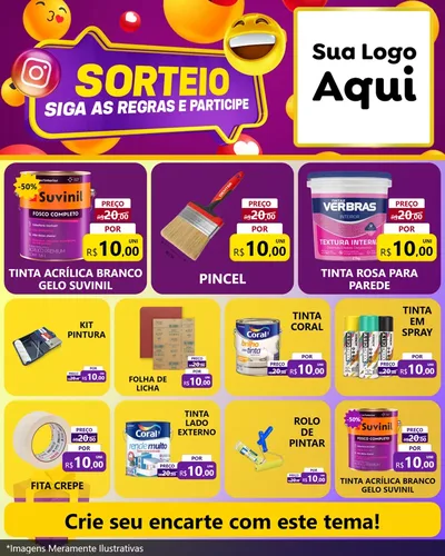 Modelo de Rede Social para Feed Instagram com o tema Sorteio para Tintas e Ferramentas