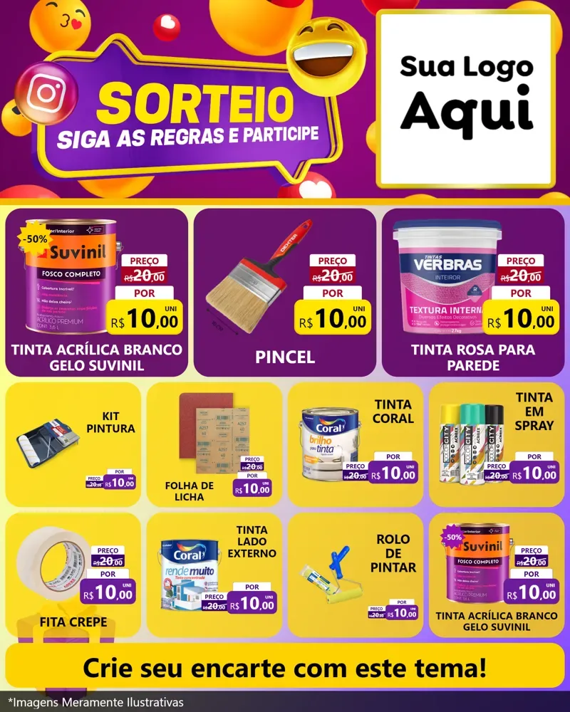 Modelo de Rede Social para Feed Instagram com o tema Sorteio para Tintas e Ferramentas
