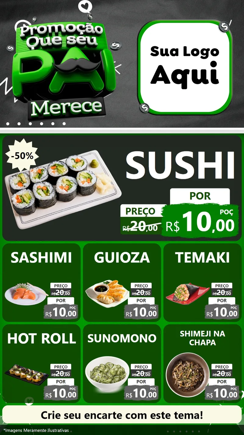 Modelo de Rede Social para Stories com o tema Promoção Que seu Pai Merece para Comida japonesa
