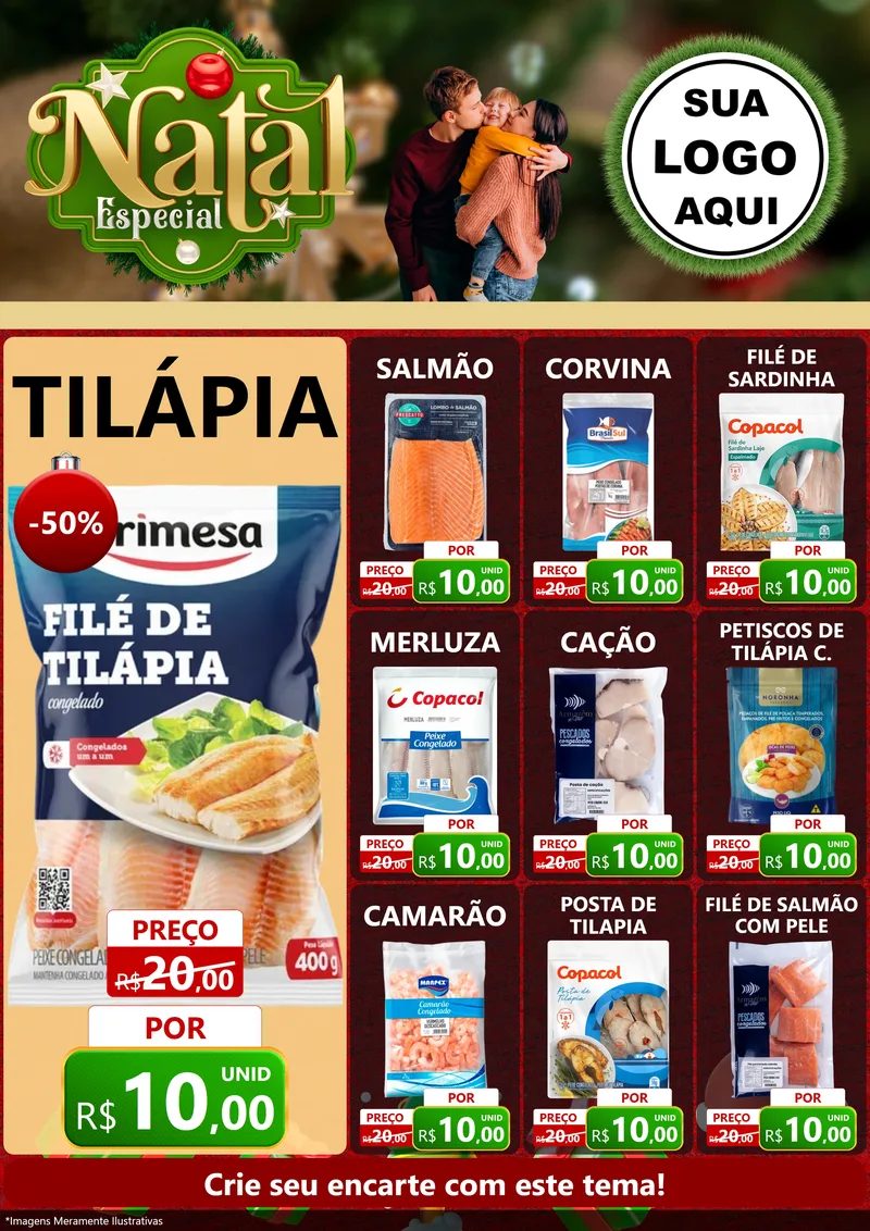Modelo de Encarte para Encarte A4 Vertical com o tema Natal Especial para Peixaria