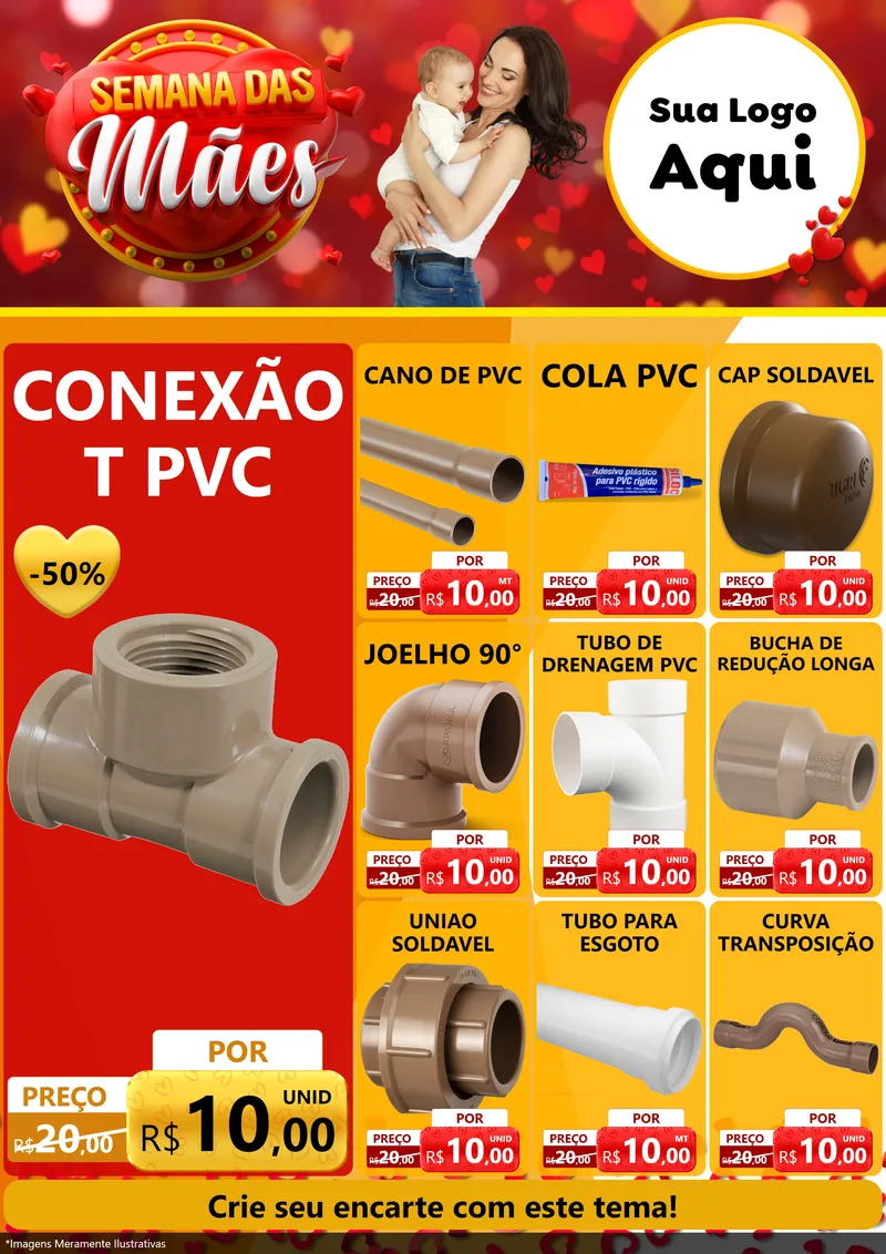 Modelo de Encarte para Encarte A4 Vertical com o tema Semana das Mães para Tubos e conexões