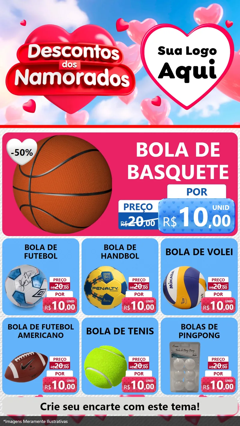 Modelo de Rede Social para Stories com o tema Descontos dos Namorados para Artigos Esportivos