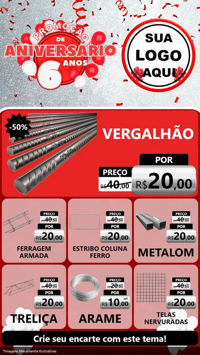 Modelo de Rede Social para Stories com o tema Promoção de Aniversário - 6 Anos para Ferragens