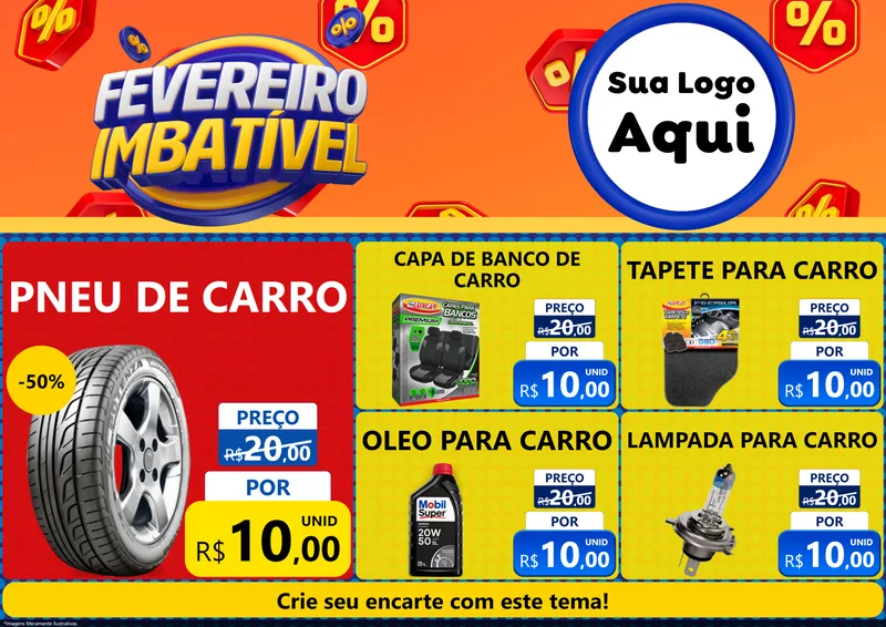 Modelo de Encarte para Encarte A4 Horizontal com o tema Fevereiro Imbatível para Auto peças
