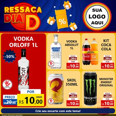 Modelo de Rede Social para Feed Facebook com o tema Ressaca Dia D para Distribuidora de bebidas