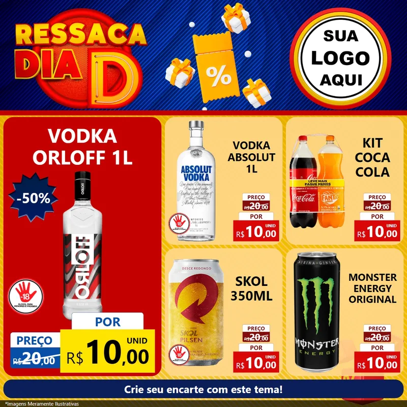 Modelo de Rede Social para Feed Facebook com o tema Ressaca Dia D para Distribuidora de bebidas