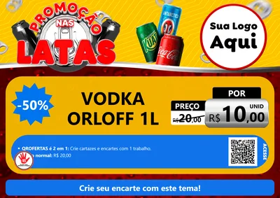Modelo de Cartaz para Cartaz A4 Horizontal com o tema Promoção nas Latas para Distribuidora de bebidas