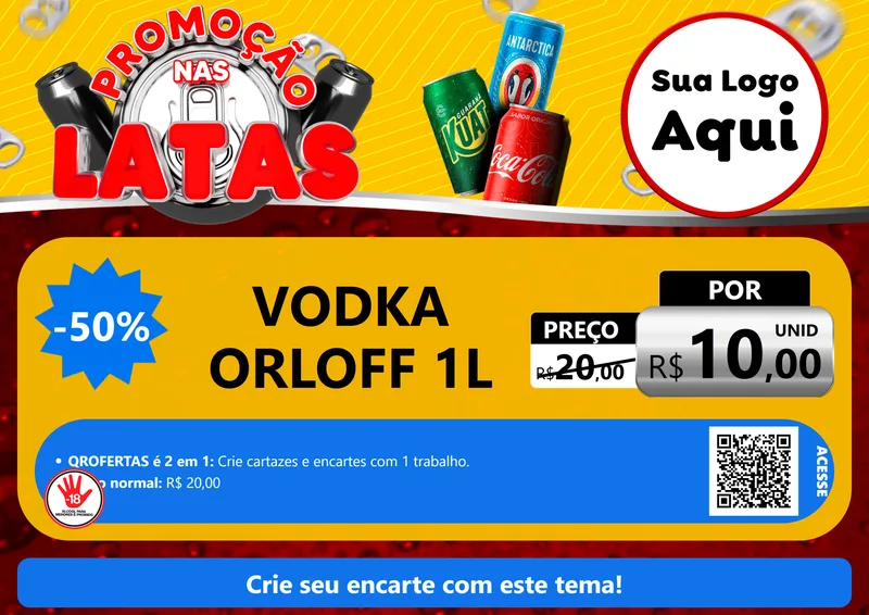 Modelo de Cartaz para Cartaz A4 Horizontal com o tema Promoção nas Latas para Distribuidora de bebidas