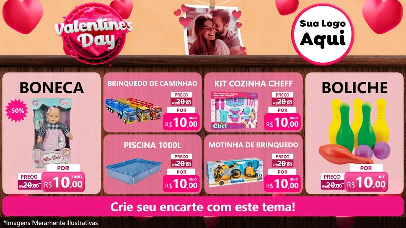 Modelo de TV para TV Horizontal com o tema Valentine's Day para Brinquedos