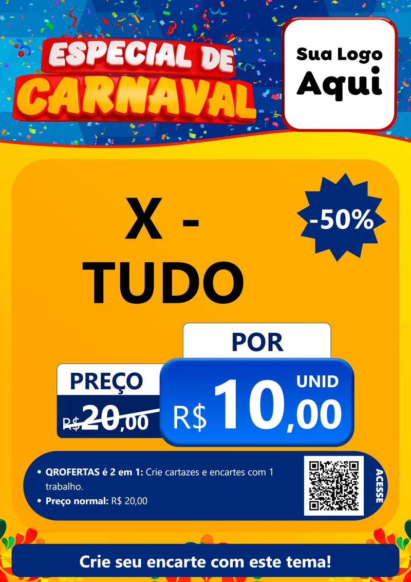Modelo de Cartaz para Cartaz A4 Vertical com o tema Especial de Carnaval para Hamburgueria