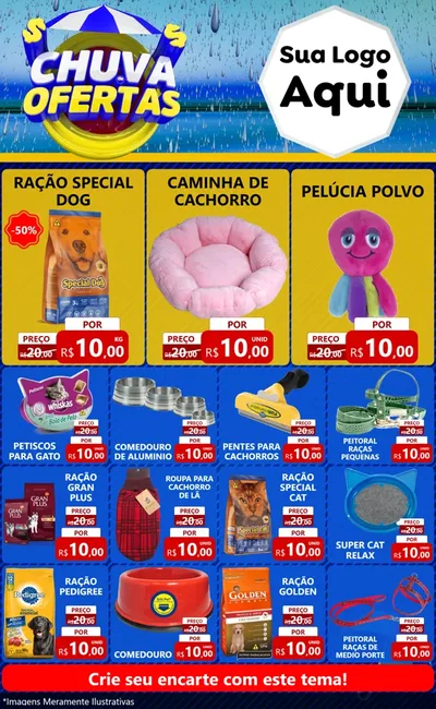 Modelo de Encarte para Encarte Grande com o tema Chuva de Ofertas para Pet Shop