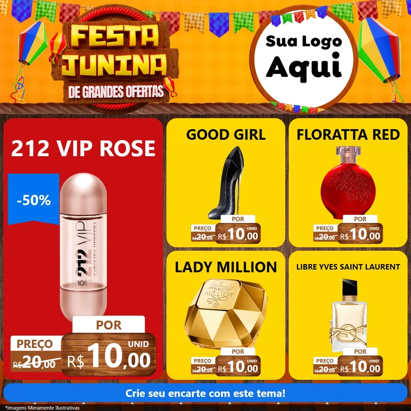 Modelo de Rede Social para Feed Facebook com o tema Festa Junina de Grandes Ofertas para Perfumes