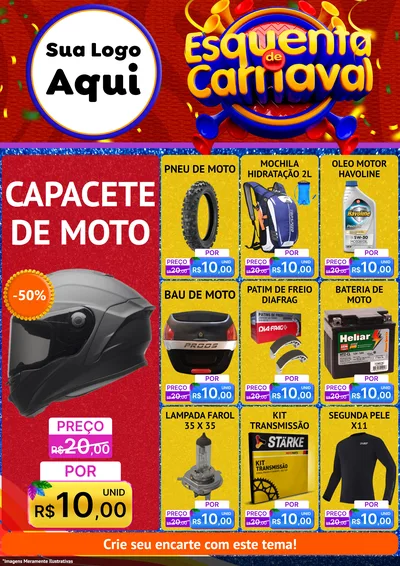 Modelo de Encarte para Encarte A4 Vertical com o tema Esquenta de Carnaval para Moto peças