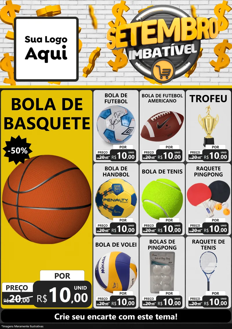 Modelo de Encarte para Encarte A4 Vertical com o tema Setembro Imbatível para Artigos Esportivos