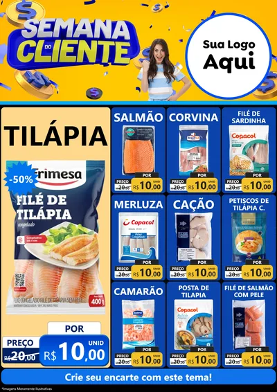 Modelo de Encarte para Encarte A4 Vertical com o tema Semana do Cliente para Peixaria