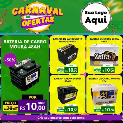 Modelo de Rede Social para Feed Facebook com o tema Carnaval de Ofertas para Baterias Elétricas