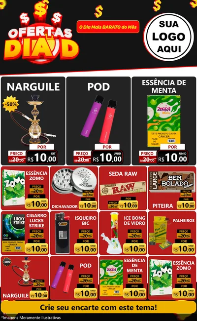 Modelo de Encarte para Encarte Grande com o tema Ofertas Dia D para Tabacaria