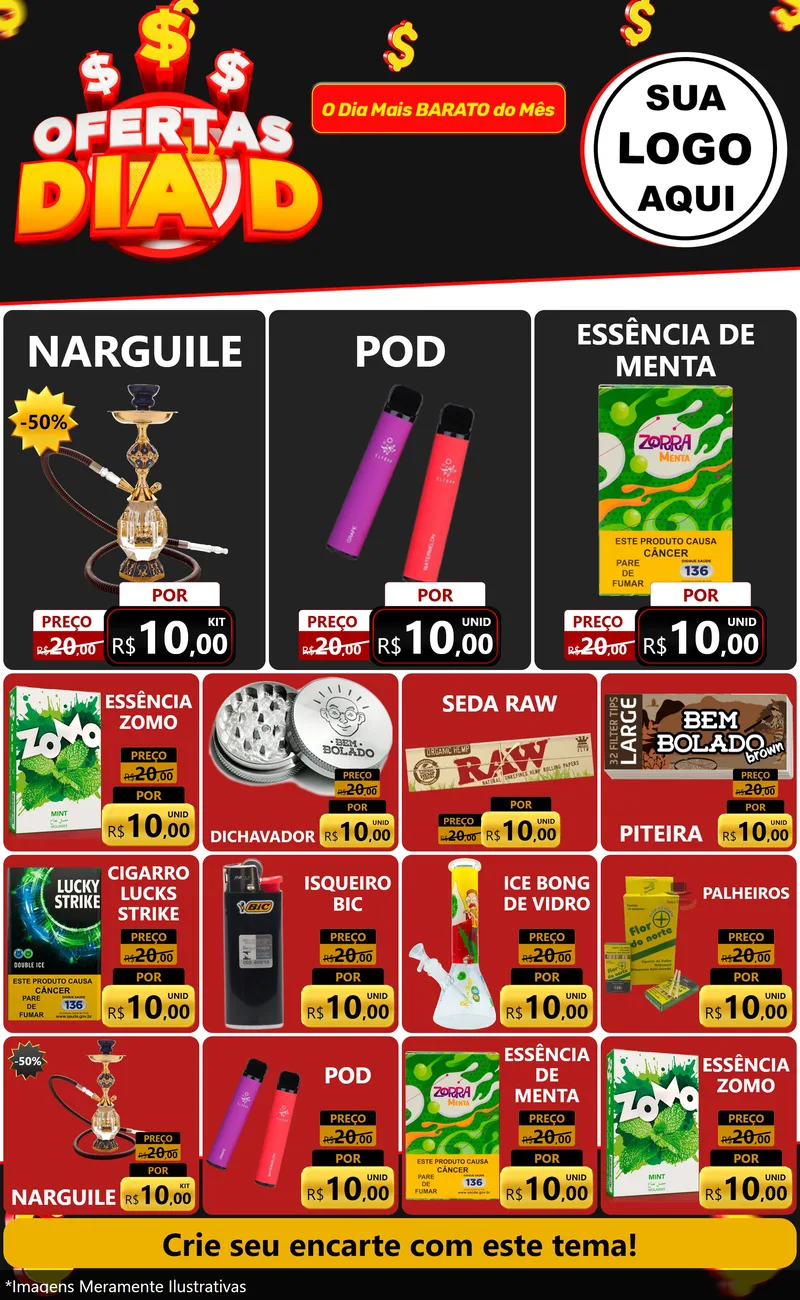 Modelo de Encarte para Encarte Grande com o tema Ofertas Dia D para Tabacaria