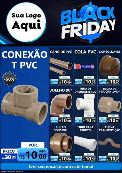 Modelo de Encarte para Encarte A4 Vertical com o tema Black Friday para Tubos e conexões