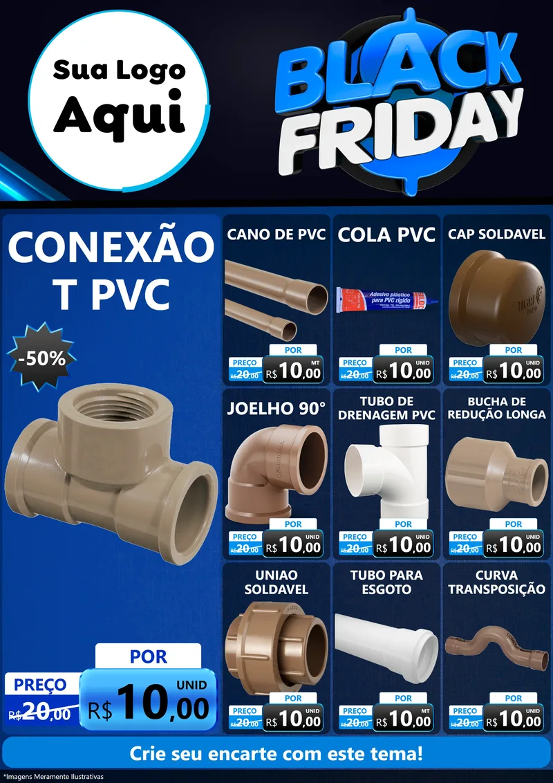 Modelo de Encarte para Encarte A4 Vertical com o tema Black Friday para Tubos e conexões