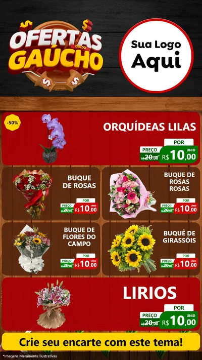 Modelo de TV para TV Vertical com o tema Ofertas Dia do Gaúcho para Floricultura e jardim