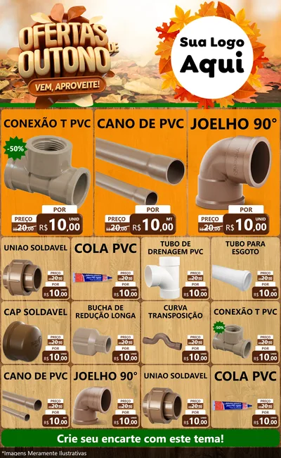 Modelo de Encarte para Encarte Grande com o tema Ofertas de Outono - Vem, Aproveite! para Tubos e conexões