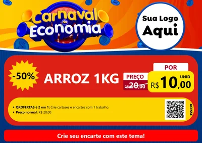 Modelo de Cartaz para Cartaz A4 Horizontal com o tema Carnaval da Economia para Supermercado