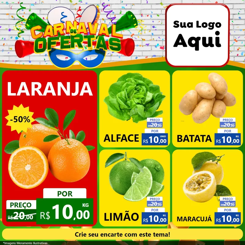 Modelo de Rede Social para Feed Facebook com o tema Carnaval de Ofertas para Hortifrúti