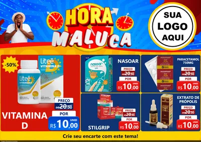 Modelo de Encarte para Encarte A4 Horizontal com o tema Hora Maluca para Farmácia